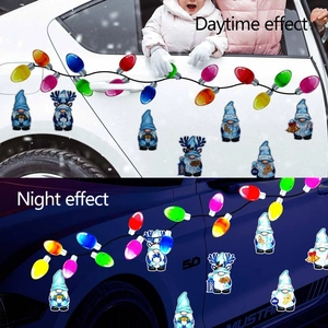 Magnetic Christmas gnome and bulb car decals with daytime and nighttime reflective effects