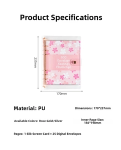 Detailed view of the A5 PU leather binder dimensions for the 100 envelope savings challenge