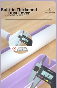 Close-up of 2.35mm thickened dust cover on lint roller compared to thin 0.65mm version