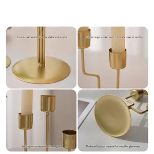 Modern matte gold iron candle holder set with thick base and handmade welding for home decor