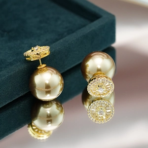 French Vintage Double Sided Artificial Pearl Earrings Copper Zircon Inlay And 925 Sterling Silver Earring Post Elegant For Women