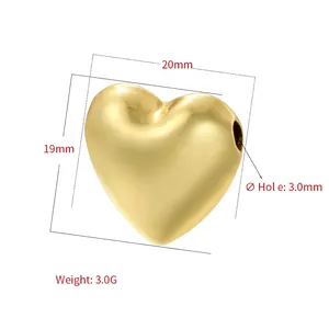 Polished gold heart-shaped bead with 3.0mm hole diameter for DIY jewelry making