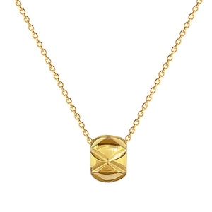 Luxurious gold titanium steel cylinder necklace with quilted texture on O-chain