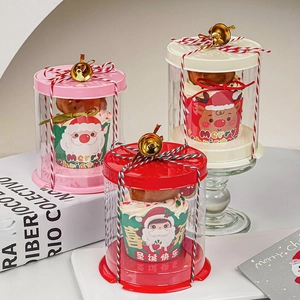 Christmas Cupcake Decoration Plastic Round Cake Box Paper Liners With Knit Hats Scarves Metal Bells And Cotton Cord