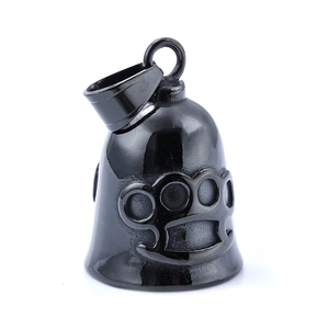 Polished black guardian bell pendant with embossed knuckle design for bikers