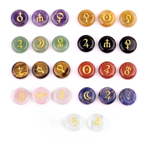 Solar system planet symbols on 27 natural gemstone rune stones for astrology divination