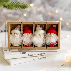 Ornements Suspendus Gnome Père Noël De Noël Tissu Tricoté Fausse Fourrure Bois Pour Décoration D'arbre Fait Main Cadeau Festif