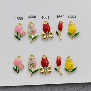 Enamel tulip flower pendants with rhinestones in various colors for jewelry DIY making