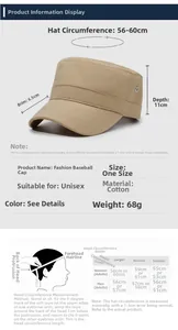 Detailed size chart for quick-dry military flat cap with 56-60cm head circumference