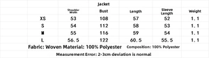 Size chart showing XS to L dimensions for the animal print faux fur jacket