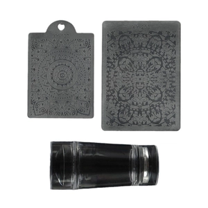 Clear silicone nail stamper with mandala and baroque metal stamping plates set