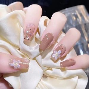 Press On Nails Camellia Flower Cat Eye Smudged Design Coffin Shape Shiny Gold Powder Elegant Manicure For Women