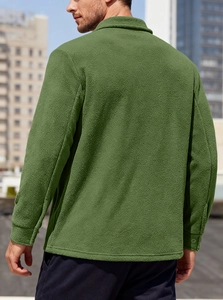 Men's heavy fleece jacket in army green, showing back view and premium fabric texture