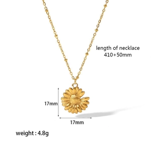 18K gold plated stainless steel sunflower necklace with size and weight dimensions