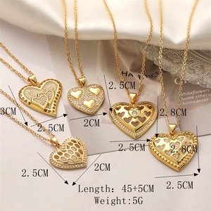 Detailed size and weight specs for gold plated hollow heart pendant necklaces