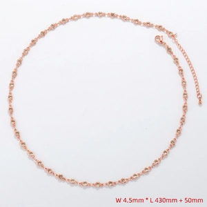 Detail of rose gold necklace with 4.5mm round crystals and 430mm adjustable chain