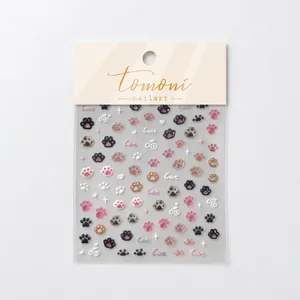 3D embossed cat paw nail stickers with jelly texture and cute cartoon animal patterns