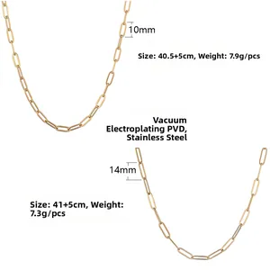 Comparison of 10mm and 14mm PVD 18K gold plated stainless steel paperclip chain necklaces
