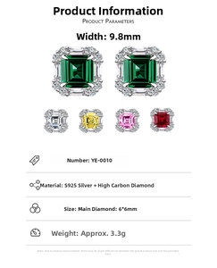 Detailed size measurement of 6x6mm Asscher cut square stud earrings in S925 silver