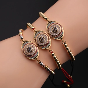Evil Eye Bracelet Copper Micro Inlaid Colorful Zircon Turkish Eye Handmade Adjustable Rope Fashion Jewelry For Women
