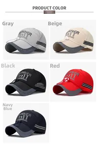 Detail of multi-color quick-dry mesh sun hats with Runner print and adjustable strap