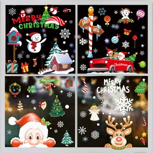 Christmas window static stickers with Santa, Snowman, and Reindeer holiday decorations