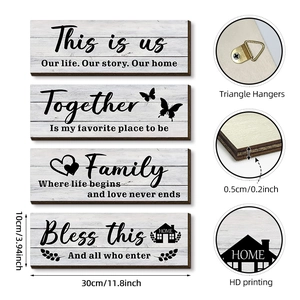 Farmhouse 4-piece wooden wall signs with HD print and dimension details for home decor