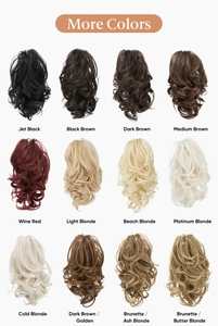 Detail showcasing twelve diverse color options for curly hairpiece extensions
