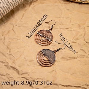 Detailed size and weight specs of bohemian bronze geometric earrings with retro pattern