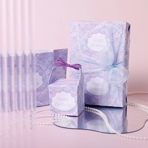 Gift Wrapping Paper Coated Paper Mermaid Scale Purple Blue Gradient Happy Birthday Artificial Pearl Design Birthday Party DIY Decor
