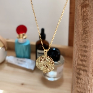 925 Sterling Silver Sun and Planet coin pendant necklace with celestial embossing
