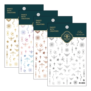 Golden sun and moon nail art stickers set M-093 with celestial stars and geometry