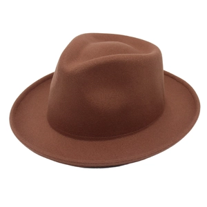 Classic brown wool felt fedora hat with a pinched crown and stylish rolled brim for autumn