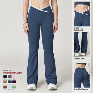 High-Waist Flare Yoga-Hose mit gekreuztem V-Bund und Po-Lifting-Naht für Damen