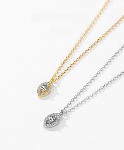 Original design S925 sterling silver marquise halo necklaces in gold and silver set