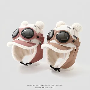 Kinder Winter Flieger Trapper Hut Warme Lammwolle Ohrenschutz Kappe Mit Dekorativer Brille Für Jungen Mädchen Pompon Hut