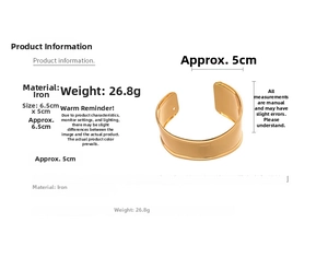 Detailed size parameters of this gold irregular geometric wide cuff bracelet in iron