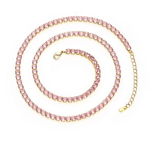 Pink rhinestone claw chain necklace with golden base and lobster clasp in spiral layout