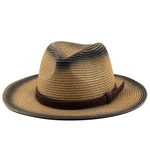Cappello fedora di paglia sfumata con fascia in pelle goffrata per il sole estivo