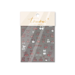 Cherry and bow-knot nail art stickers with red glitter finish and relief textures