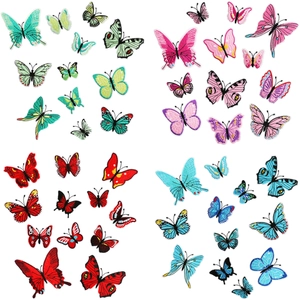 Assorted butterfly embroidery patches in blue, pink, and red for clothing decoration