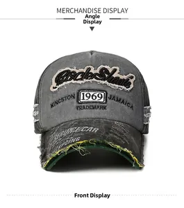 Close-up of vintage distressed baseball cap featuring Rock Shark 1969 3D embroidery