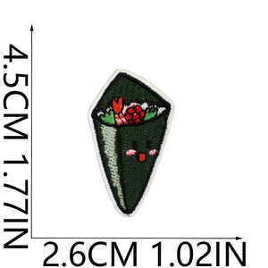 Detailed size view of Japanese Temaki sushi embroidery patch with cartoon smiling face