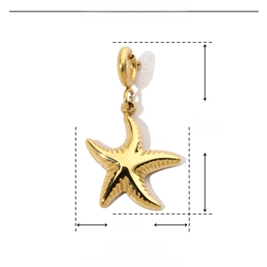 Detailed parameter view of a gold stainless steel starfish charm with 21mm dimensions