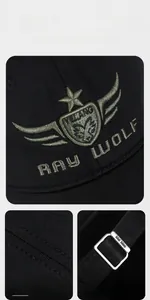 Close-up of durable cotton camo cap showing 3D embroidery and metal adjustment buckle