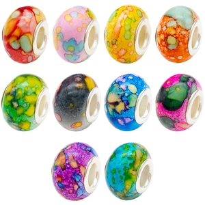 Resin Large Hole Beads With Metal Core Ink Painted Colorful For DIY Jewelry Making Bracelet Charms Beads Accessory