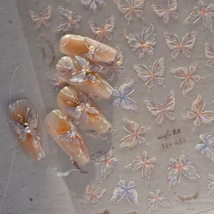 Macro shot of iridescent butterfly nail stickers MS 483 with pearl aurora shell effect