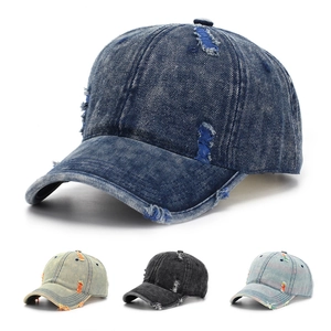 Washed Denim Baseball Cap Distressed Ripped Frayed Vintage Retro Style Adjustable Sun Hat For Women Men Streetwear