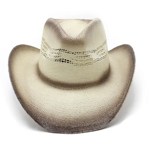 Chapeau de cowboy classique en paille de papier tissée avec bord dégradé et couronne ajourée