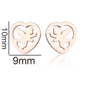 Boucles d'oreilles cœur géométriques or rose avec motif ange, hauteur 10 mm